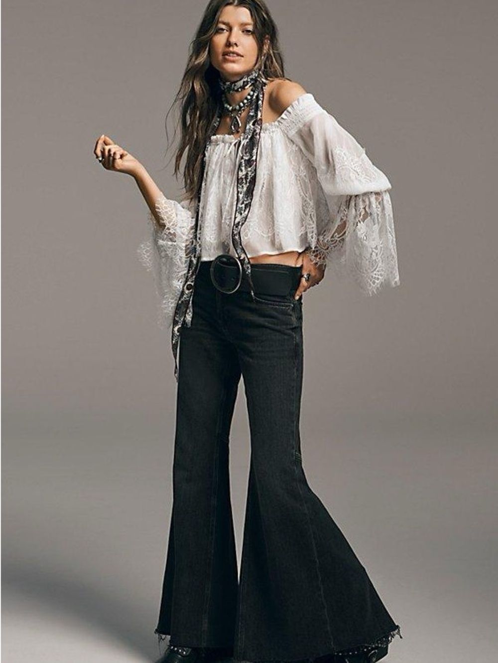 We The Free Emre Flare Leg Jeans Black 24